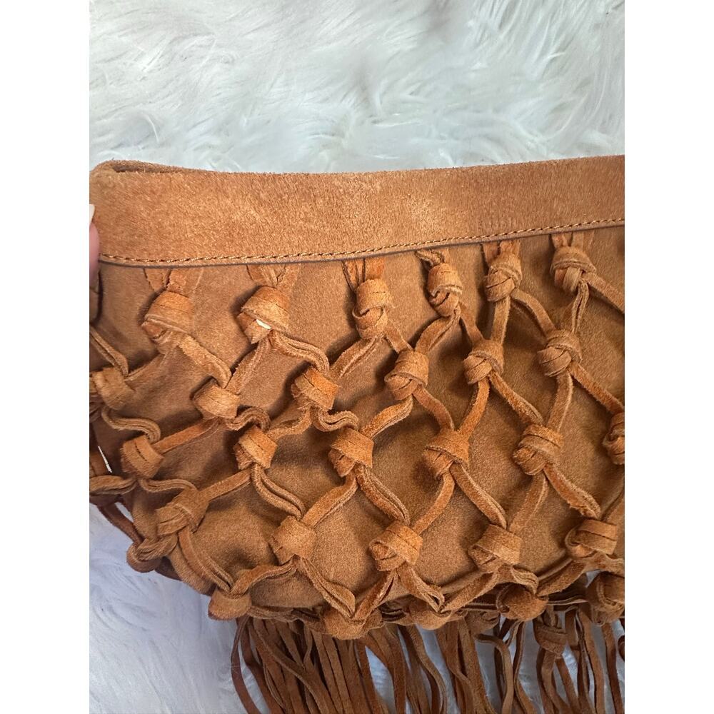 Penrose Leather Pouch Clutch Saddle Suede Cage W/Fringe/Tassels NEW - Picture 7 of 8